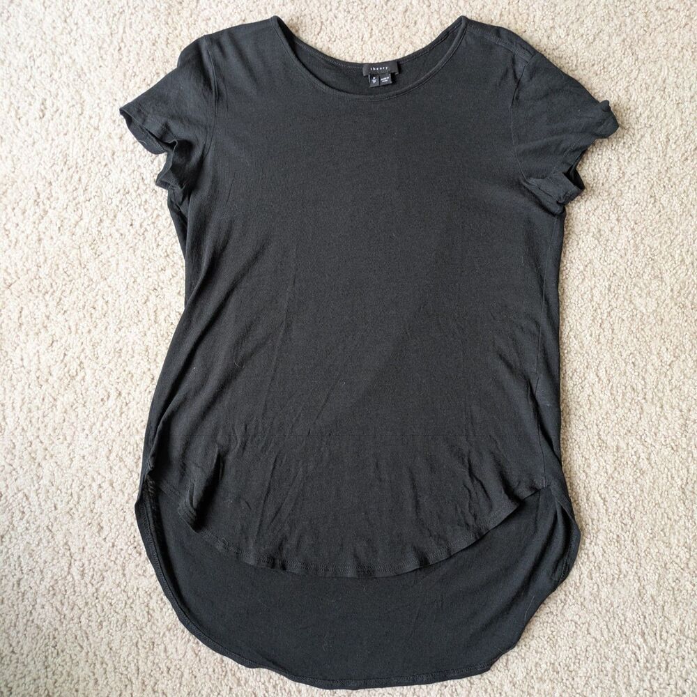 Theory Black High Low Modal Pima Cotton Short Sleeve Tee Sz TP
